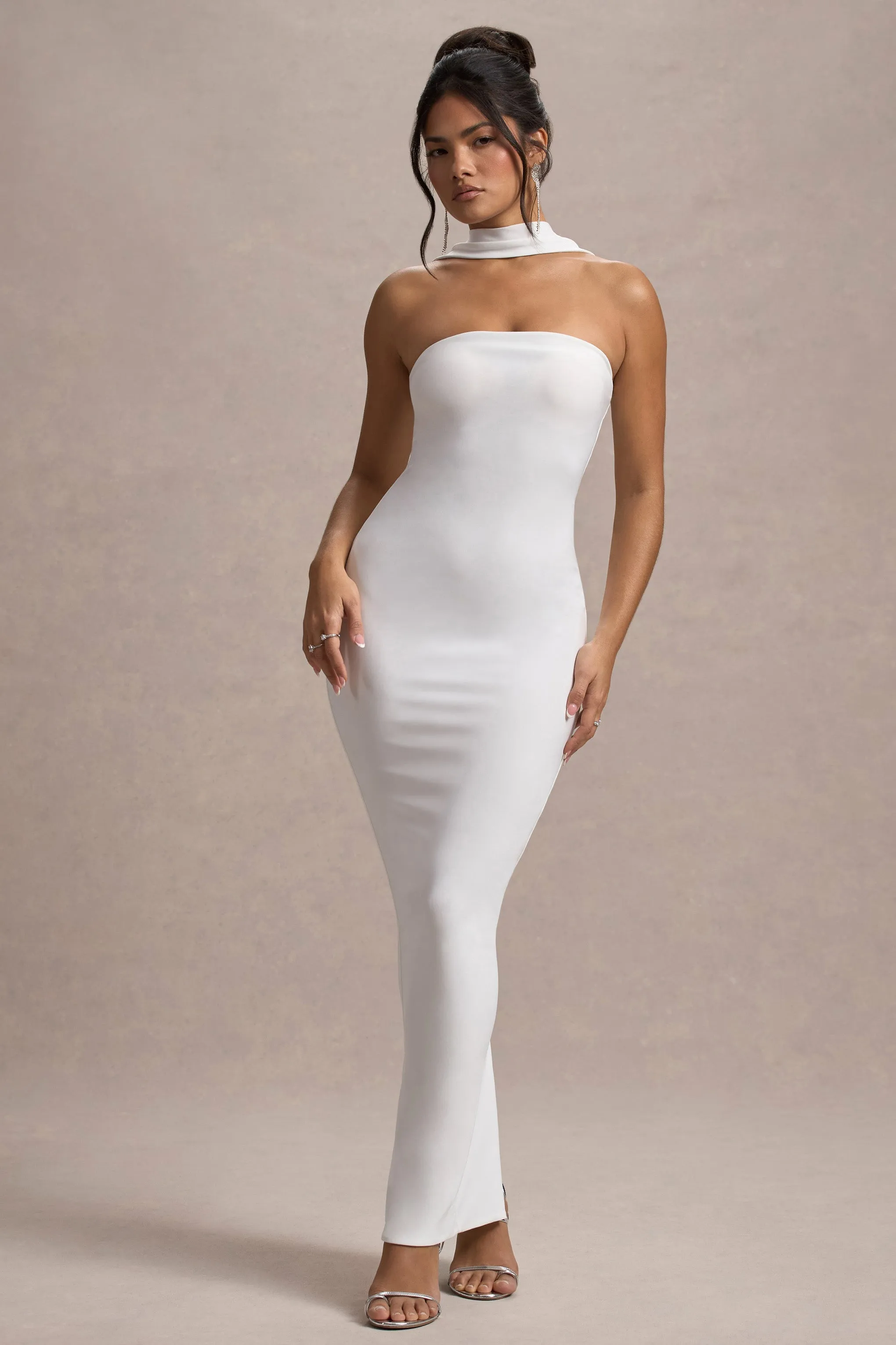 Nobu | White Bandeau Maxi Dress With Halter-Collar sold by Club L London product image thumbnail 4