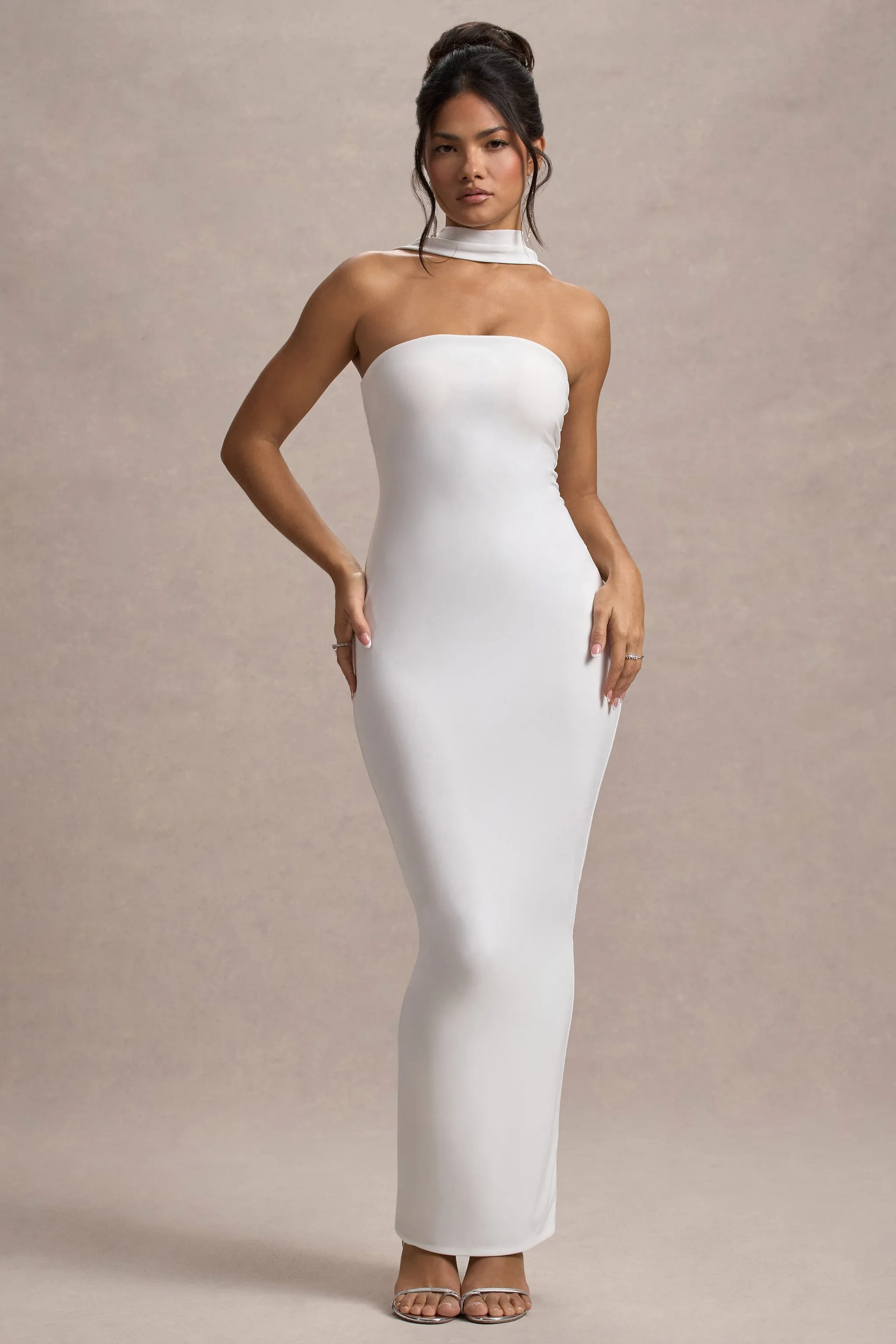 Nobu | White Bandeau Maxi Dress With Halter-Collar sold by Club L London product image thumbnail 5
