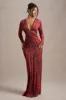 Mamba | Red Snake Print Plunge-Neck Long-Sleeve Maxi Dress sold by Club L London
