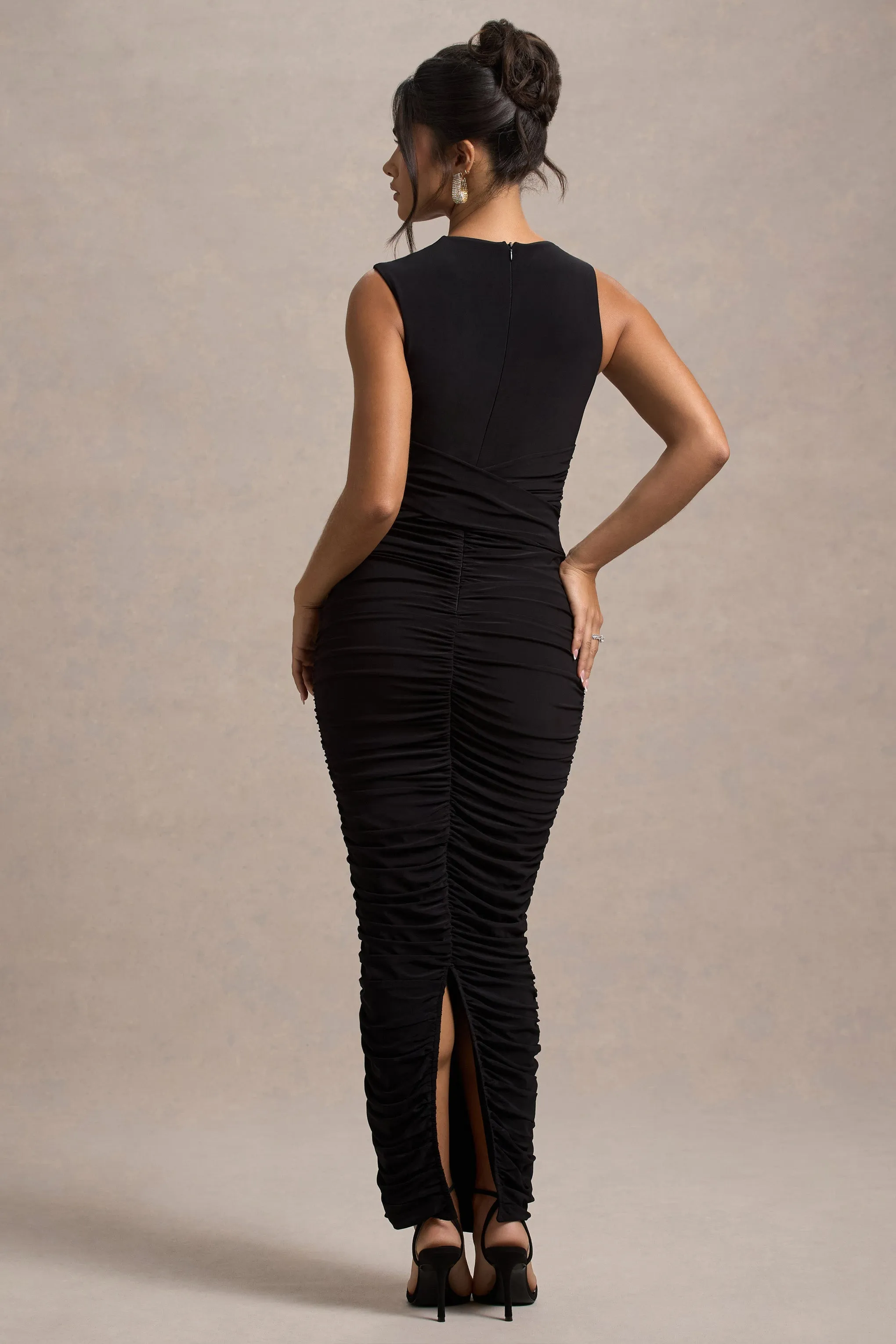 Audelia | Black Cut-Out Maxi Dress With Floral Corsages sold by Club L London product image thumbnail 2