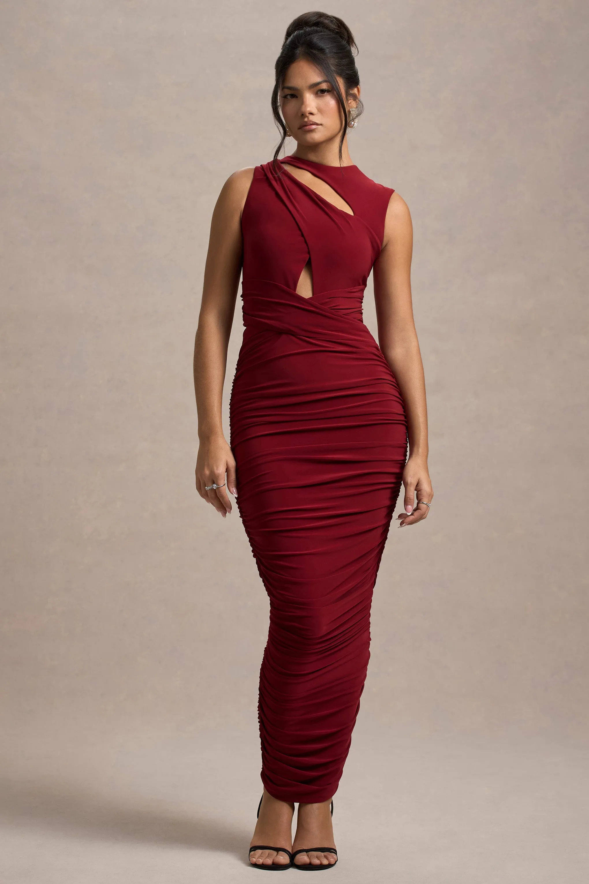 Aire | Wine Cut-Out Ruched Maxi Dress sold by Club L London product image thumbnail 5