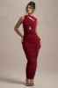 Aire | Wine Cut-Out Ruched Maxi Dress sold by Club L London