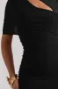 Himalaya | Black Ruched Mini Dress With Mesh Overlay sold by Club L London
