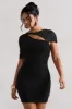 Himalaya | Black Ruched Mini Dress With Mesh Overlay sold by Club L London