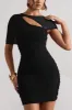 Himalaya | Black Ruched Mini Dress With Mesh Overlay sold by Club L London