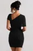 Himalaya | Black Ruched Mini Dress With Mesh Overlay sold by Club L London