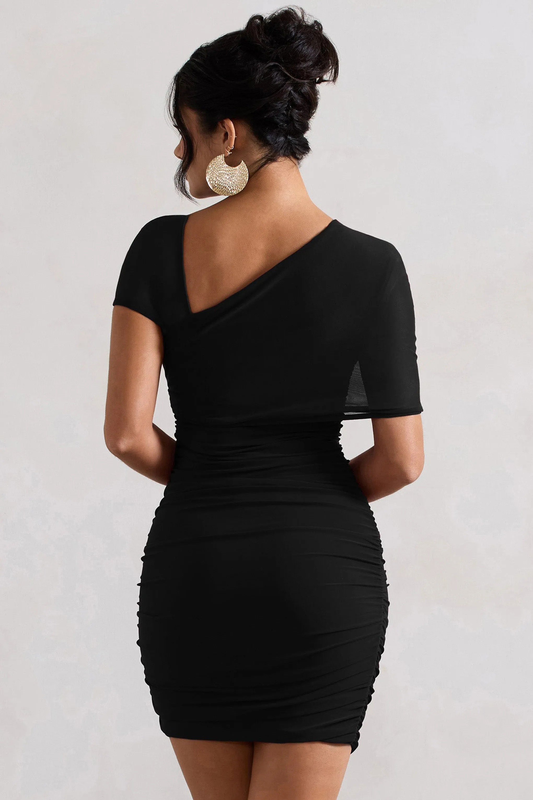 Himalaya | Black Ruched Mini Dress With Mesh Overlay sold by Club L London product image thumbnail 2