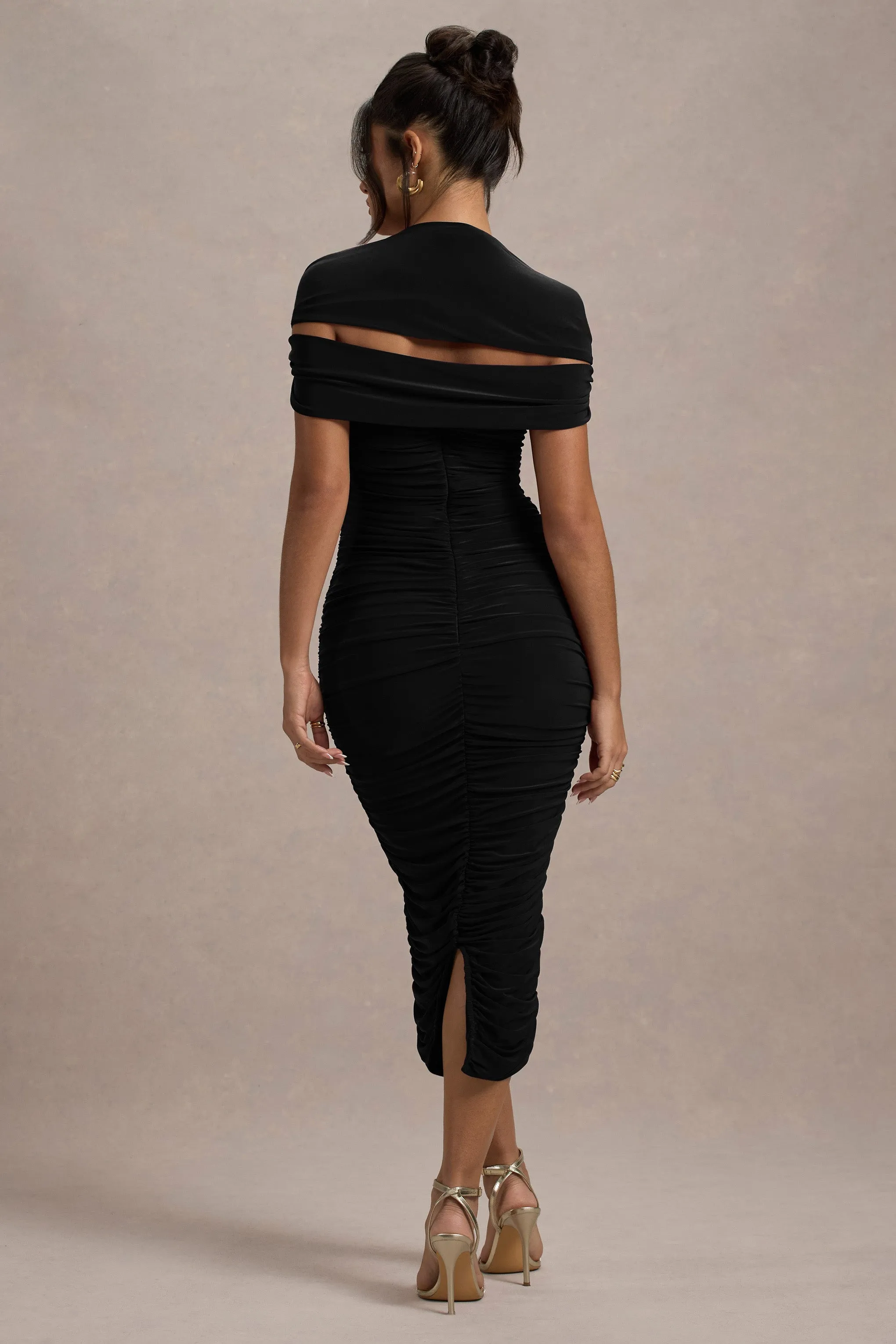 Paxos | Black Ruched Short-Sleeve Midi Dress sold by Club L London product image thumbnail 4