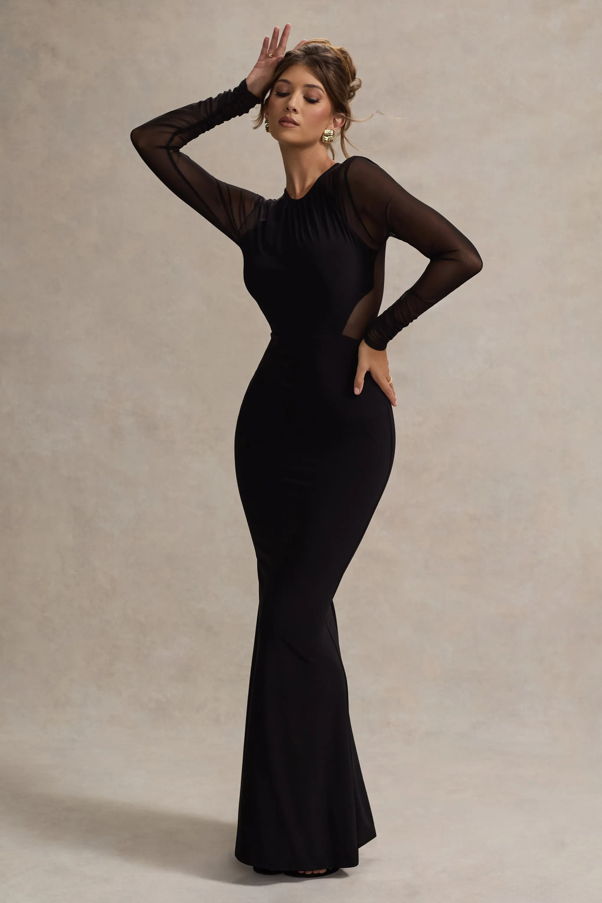Brittany | Black Mesh Insert Maxi Dress sold by Club L London product image thumbnail 5