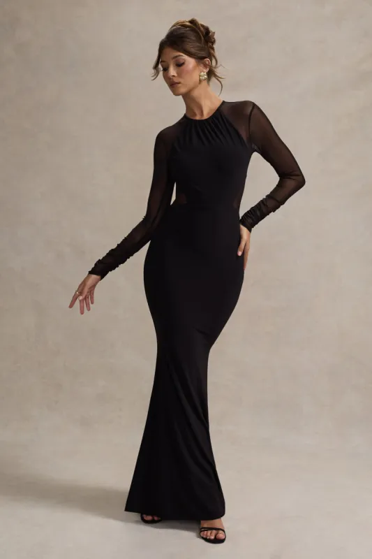 Brittany | Black Mesh Insert Maxi Dress sold by Club L London