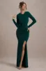 Leslie | Bottle Green Long-Sleeve Twisted Split Maxi Dress sold by Club L London