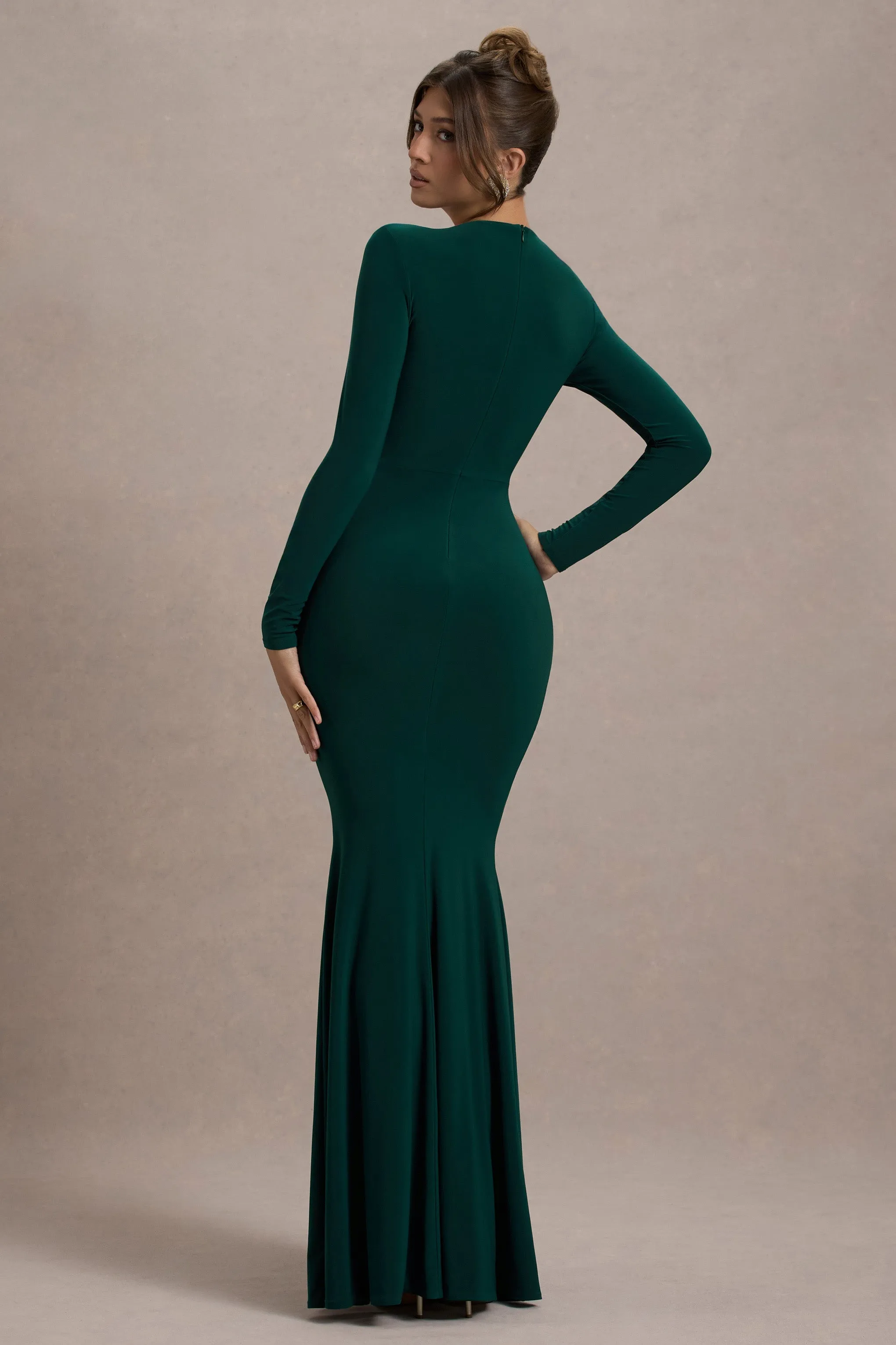 Leslie | Bottle Green Long-Sleeve Twisted Split Maxi Dress sold by Club L London product image thumbnail 2
