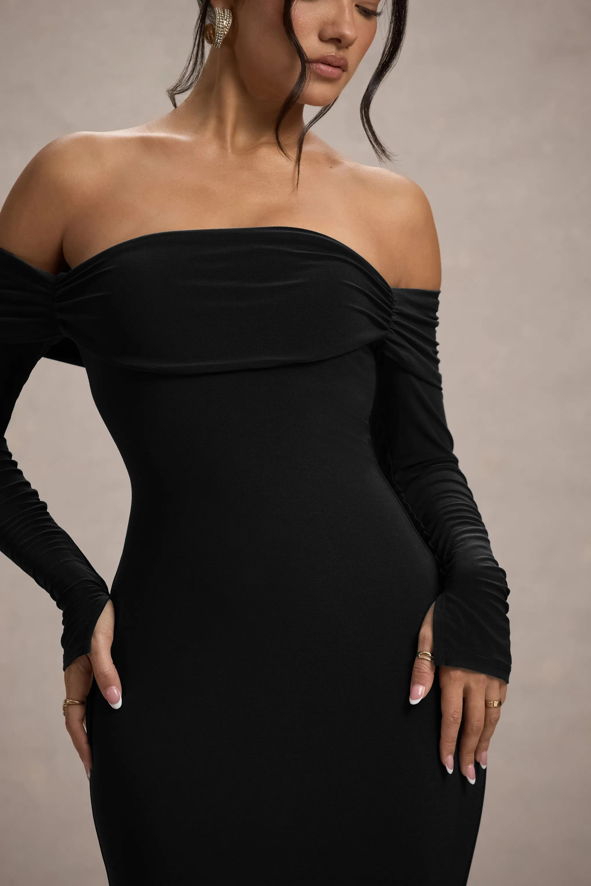 Amaia | Black Bardot Long-Sleeve Maxi Dress sold by Club L London product image thumbnail 5