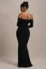Amaia | Black Bardot Long-Sleeve Maxi Dress sold by Club L London