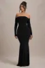 Amaia | Black Bardot Long-Sleeve Maxi Dress sold by Club L London