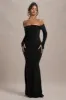 Amaia | Black Bardot Long-Sleeve Maxi Dress sold by Club L London