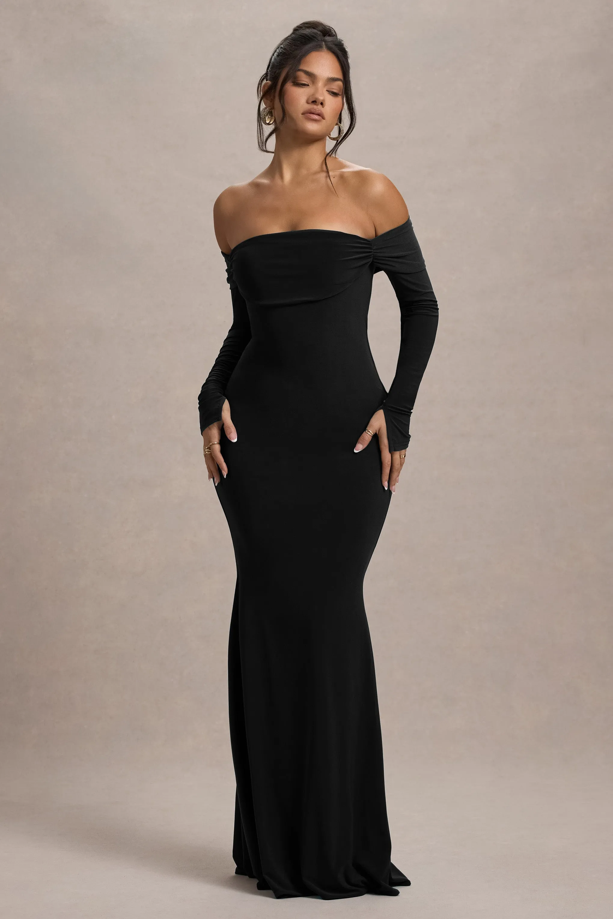 Amaia | Black Bardot Long-Sleeve Maxi Dress sold by Club L London product image thumbnail 4