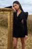 Landon | Black Tailored Blazer Mini Dress With Puff Sleeves sold by Club L London