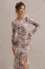 Tigerlily | Leopard Print Mesh Long-Sleeve Open-Back Maxi Dress sold by Club L London