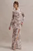 Tigerlily | Leopard Print Mesh Long-Sleeve Open-Back Maxi Dress sold by Club L London