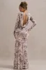 Tigerlily | Leopard Print Mesh Long-Sleeve Open-Back Maxi Dress sold by Club L London