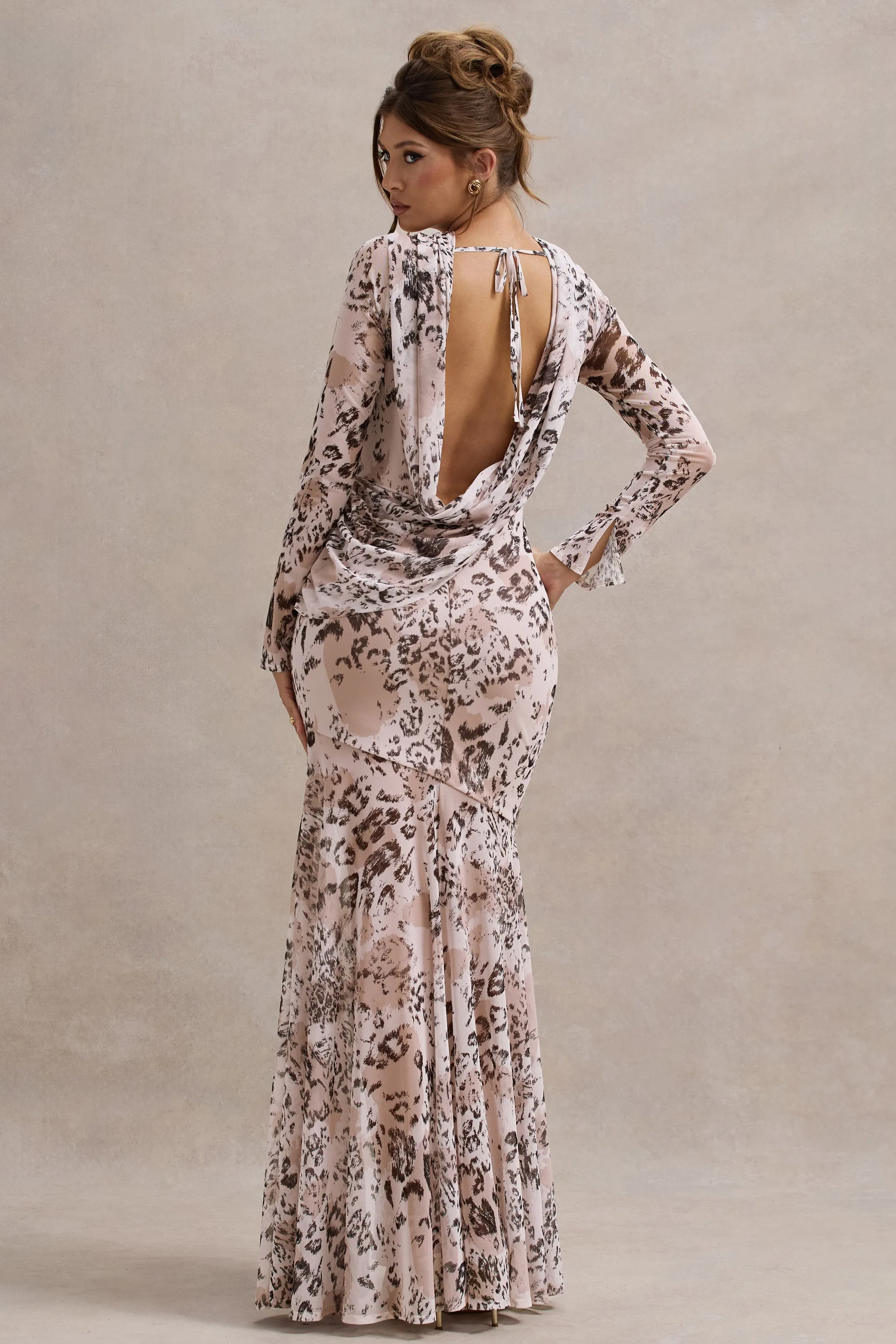 Tigerlily | Leopard Print Mesh Long-Sleeve Open-Back Maxi Dress sold by Club L London product image thumbnail 2