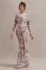 Tigerlily | Leopard Print Mesh Long-Sleeve Open-Back Maxi Dress sold by Club L London