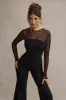 Iggy | Black Flared-Leg Jumpsuit With Mesh Sleeves sold by Club L London