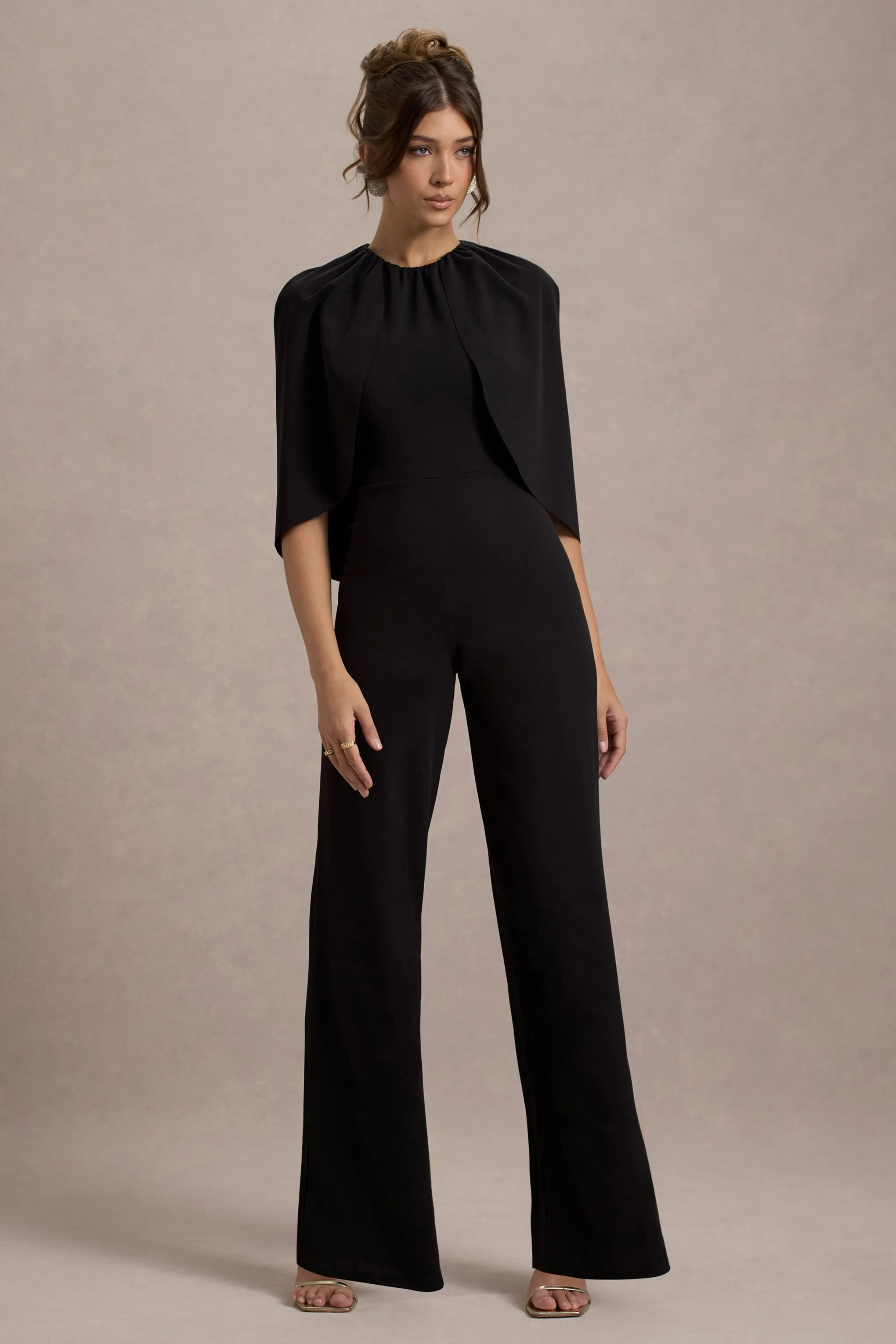 Arbor | Black Cape-Sleeve Straight-Leg Jumpsuit sold by Club L London product image thumbnail 5