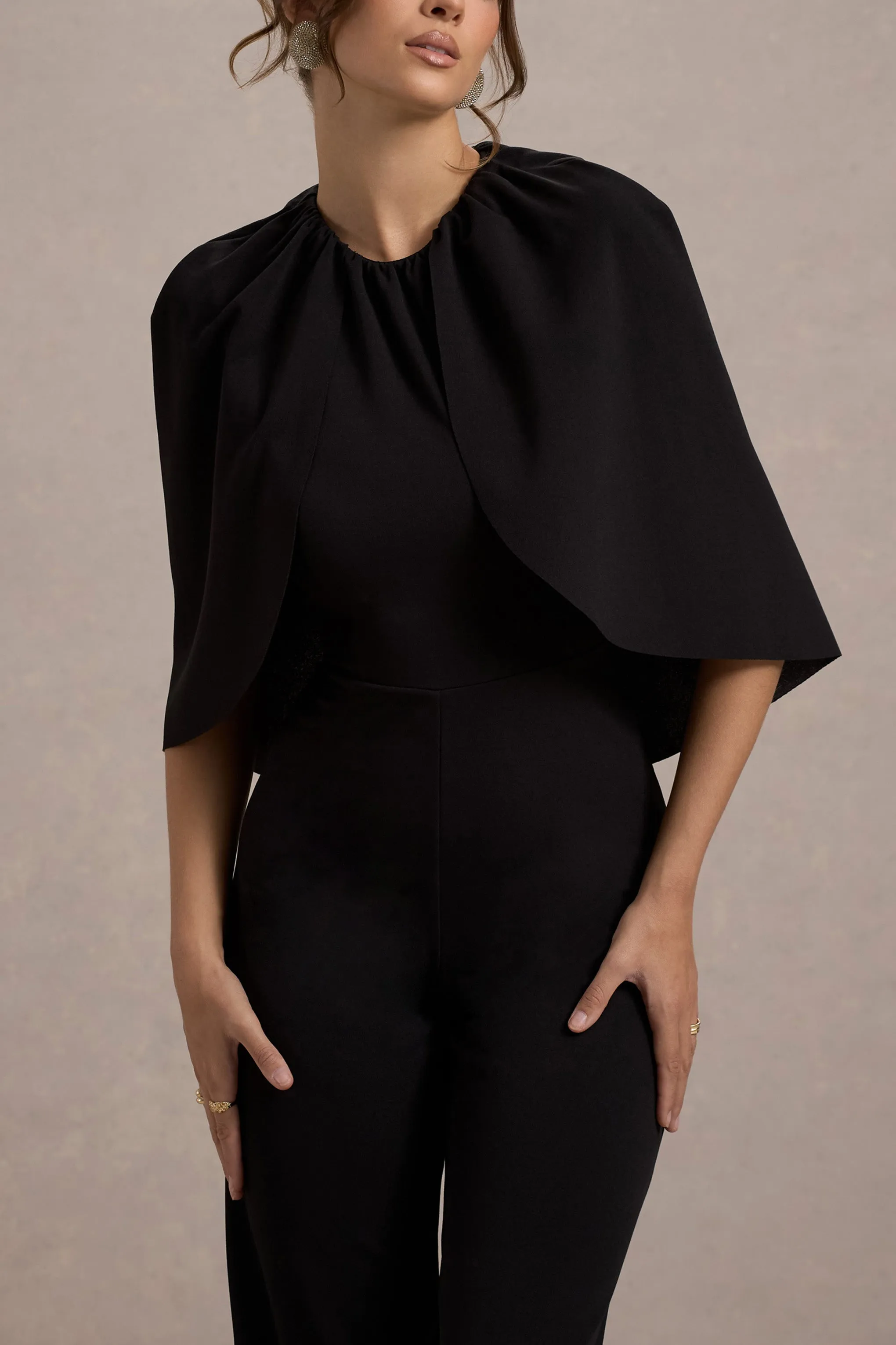 Arbor | Black Cape-Sleeve Straight-Leg Jumpsuit sold by Club L London product image thumbnail 3