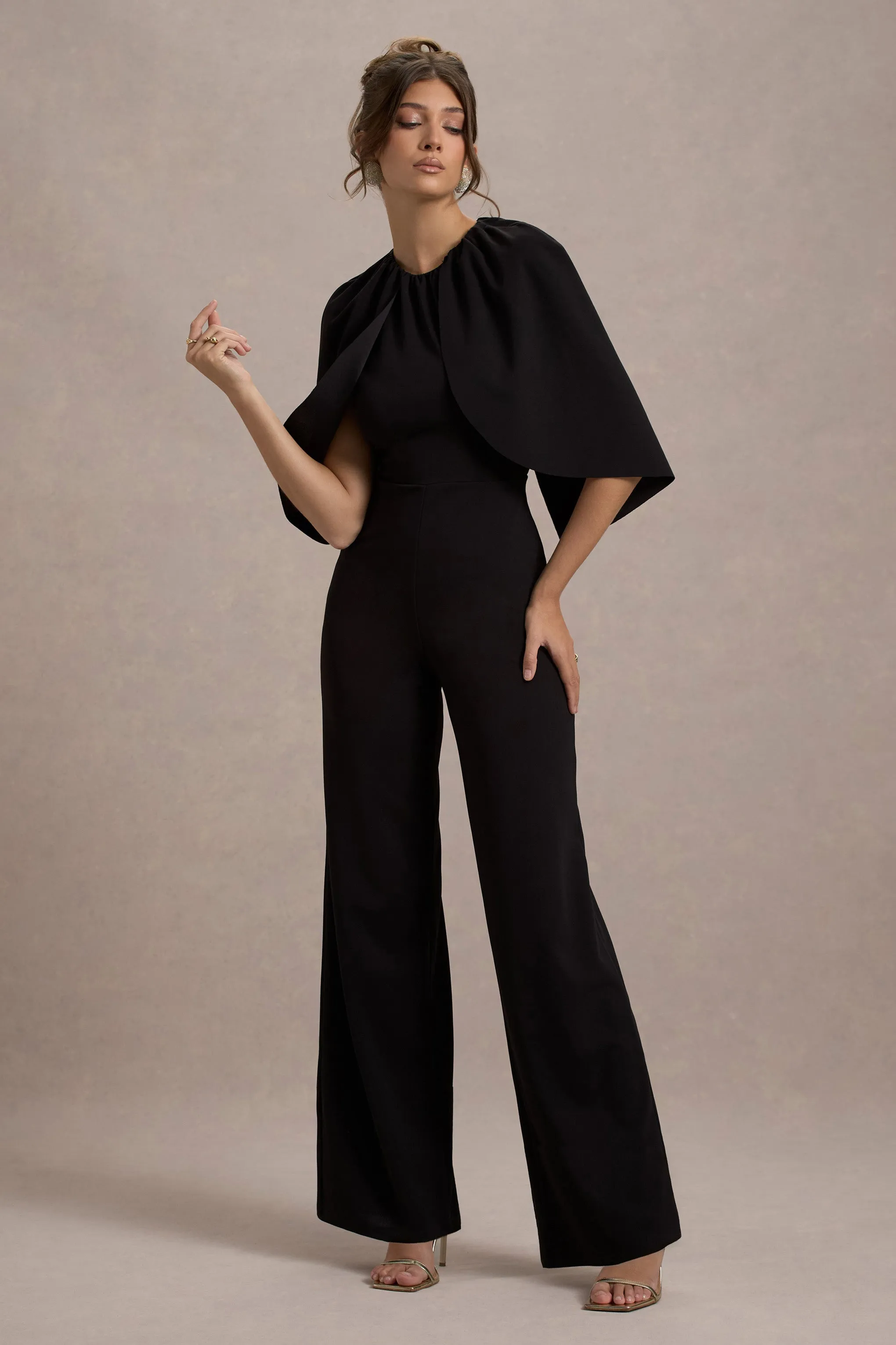 Arbor | Black Cape-Sleeve Straight-Leg Jumpsuit sold by Club L London product image thumbnail 4