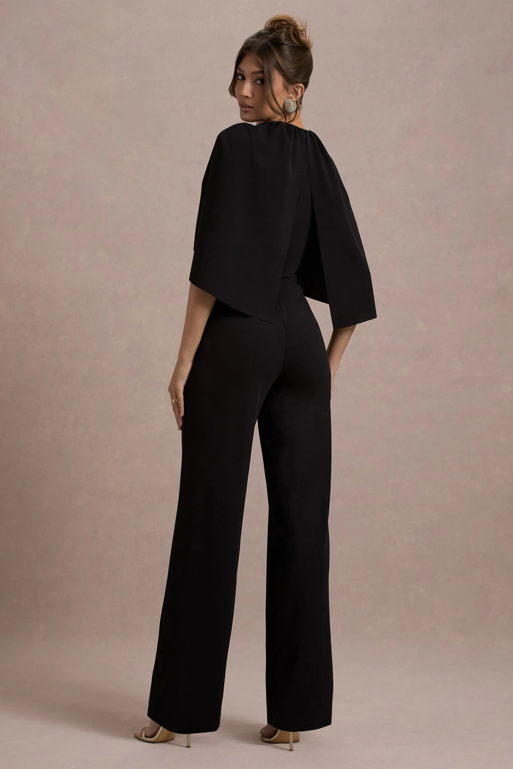 Arbor | Black Cape-Sleeve Straight-Leg Jumpsuit sold by Club L London product image thumbnail 2