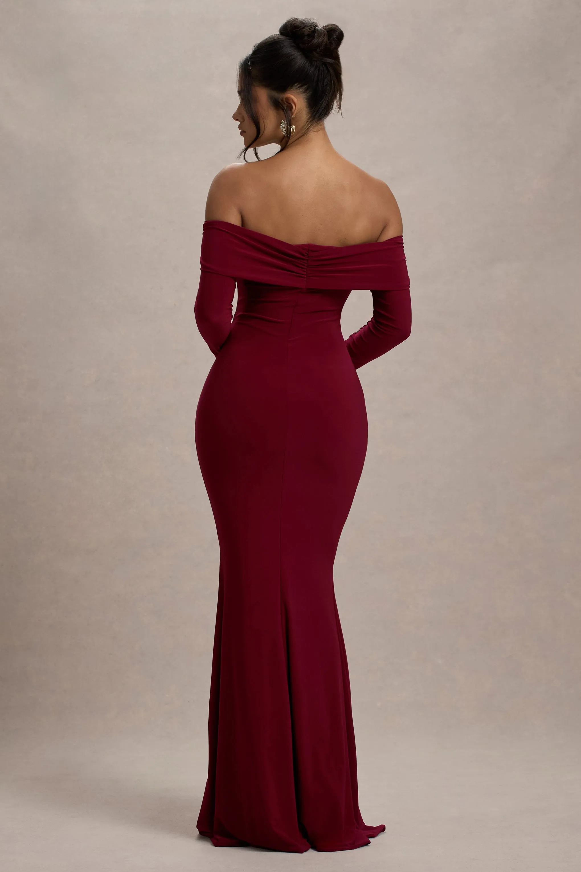 Amaia | Berry Bardot Long-Sleeve Maxi Dress sold by Club L London product image thumbnail 2