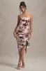 Axel | Cream Floral Print Satin Strapless Wrap Midi Dress sold by Club L London