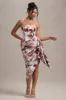 Axel | Cream Floral Print Satin Strapless Wrap Midi Dress sold by Club L London