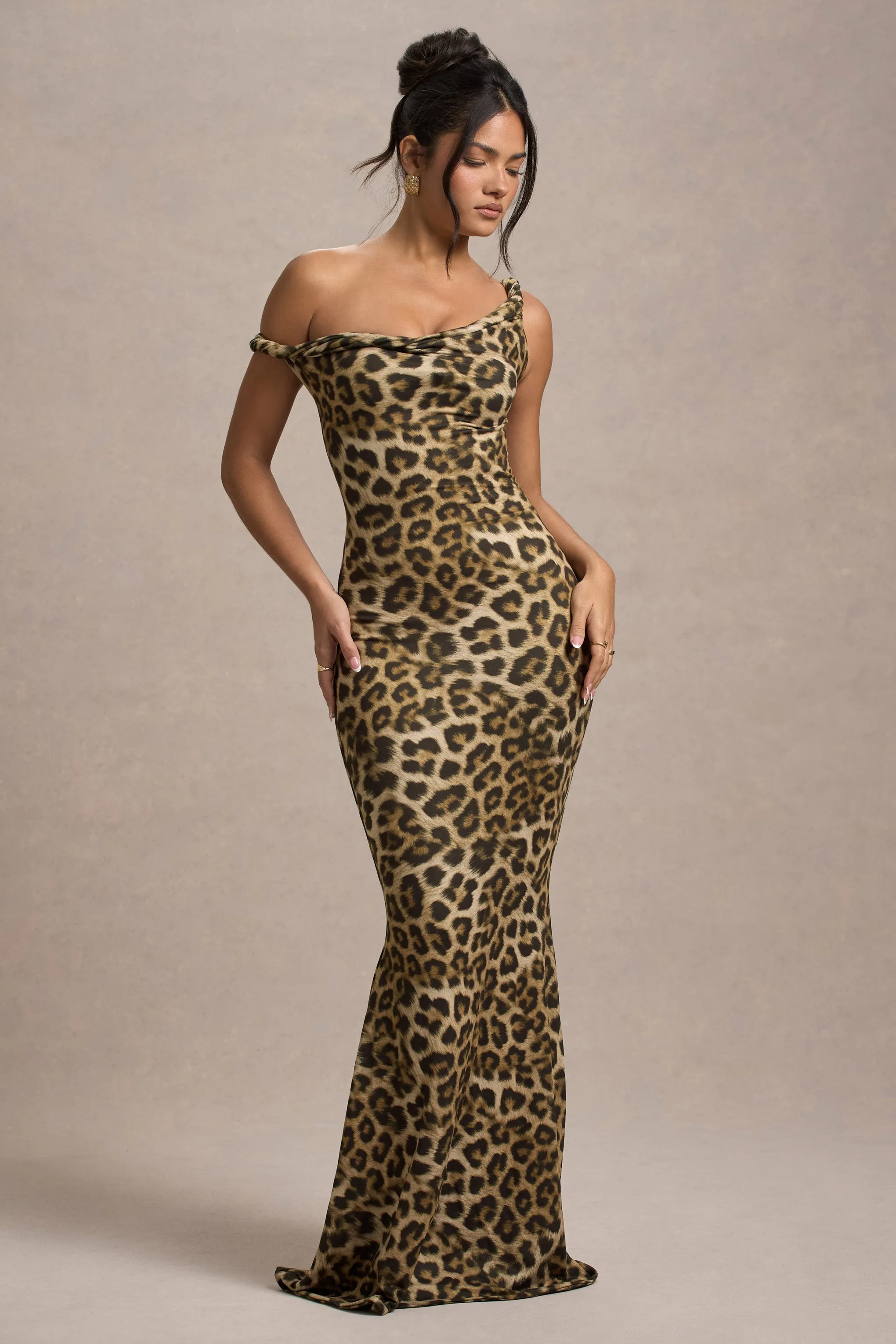 Lita | Leopard Print Twisted Asymmetric Maxi Dress sold by Club L London product image thumbnail 4