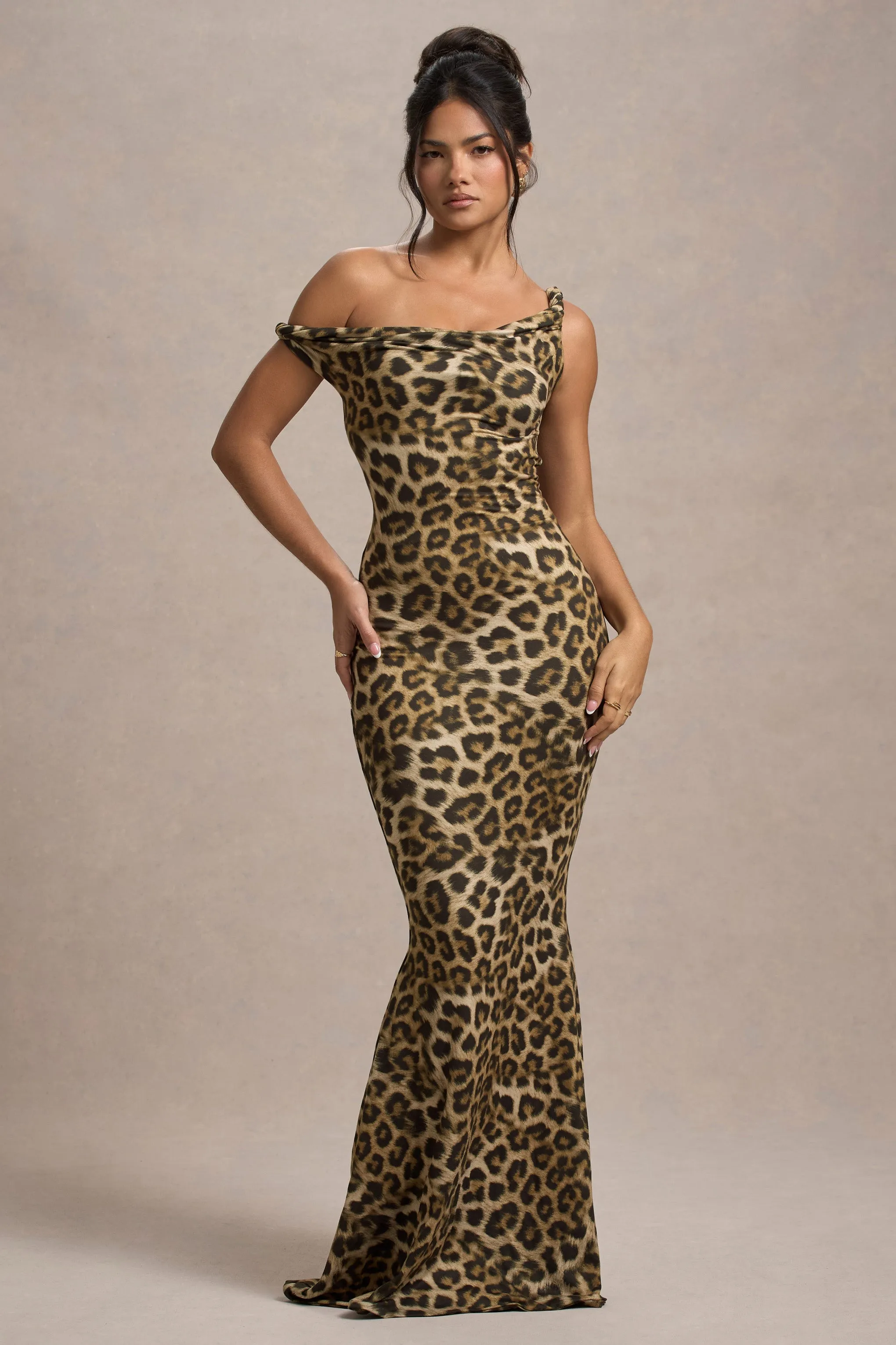 Lita | Leopard Print Twisted Asymmetric Maxi Dress sold by Club L London product image thumbnail 5