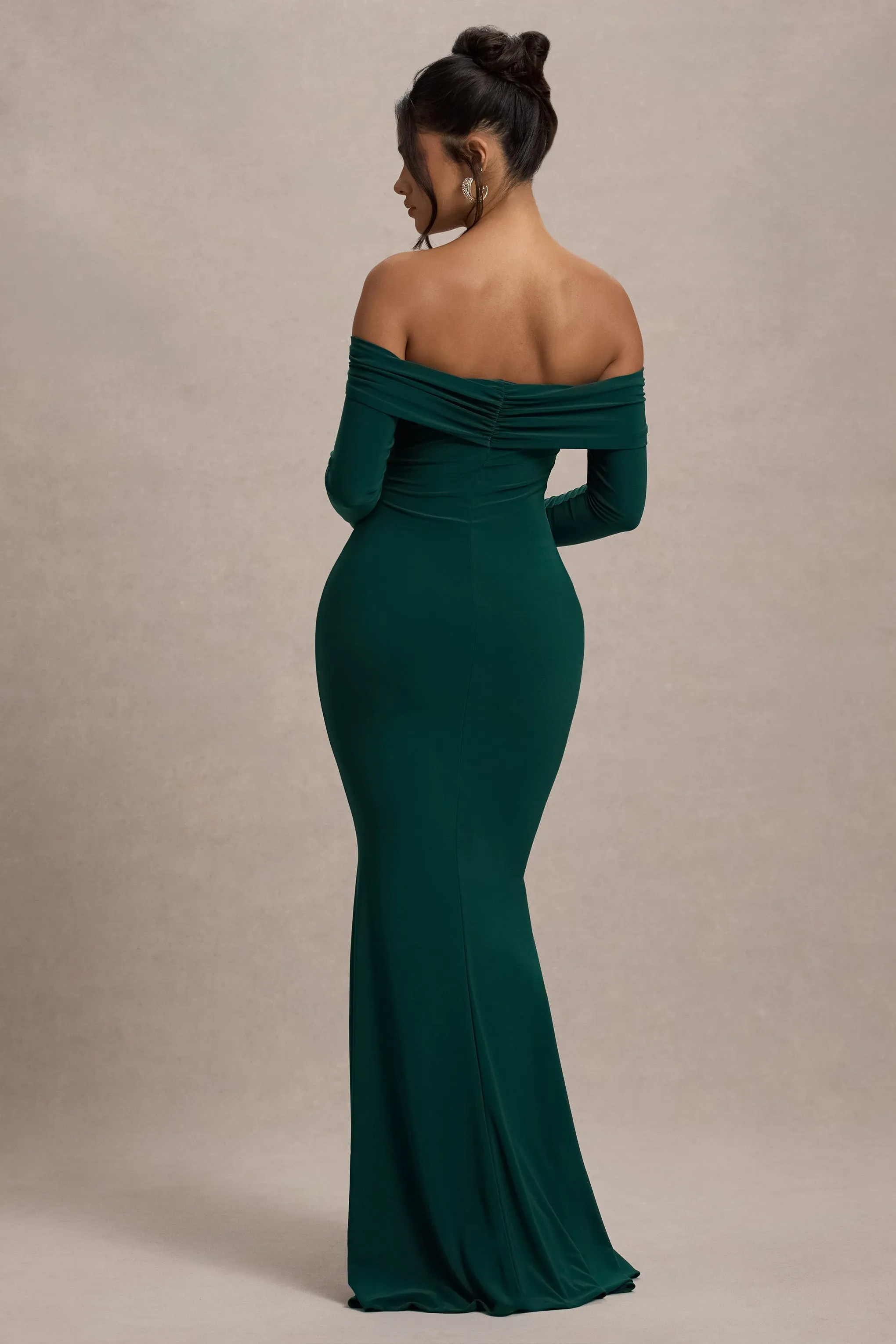 Amaia | Bottle Green Bardot Long-Sleeve Maxi Dress sold by Club L London product image thumbnail 2