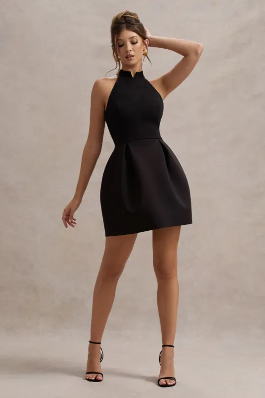 Dottie | Black High-Neck Mini Dress With Pleated Skirt sold by Club L London