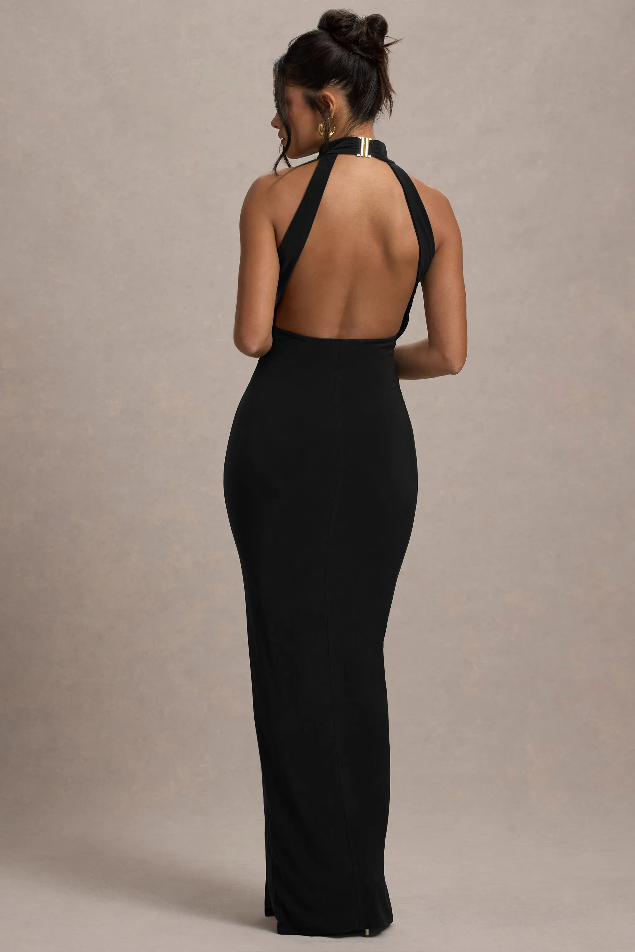 Khari | Black High-Neck Twisted Maxi Dress With Drape sold by Club L London product image thumbnail 2