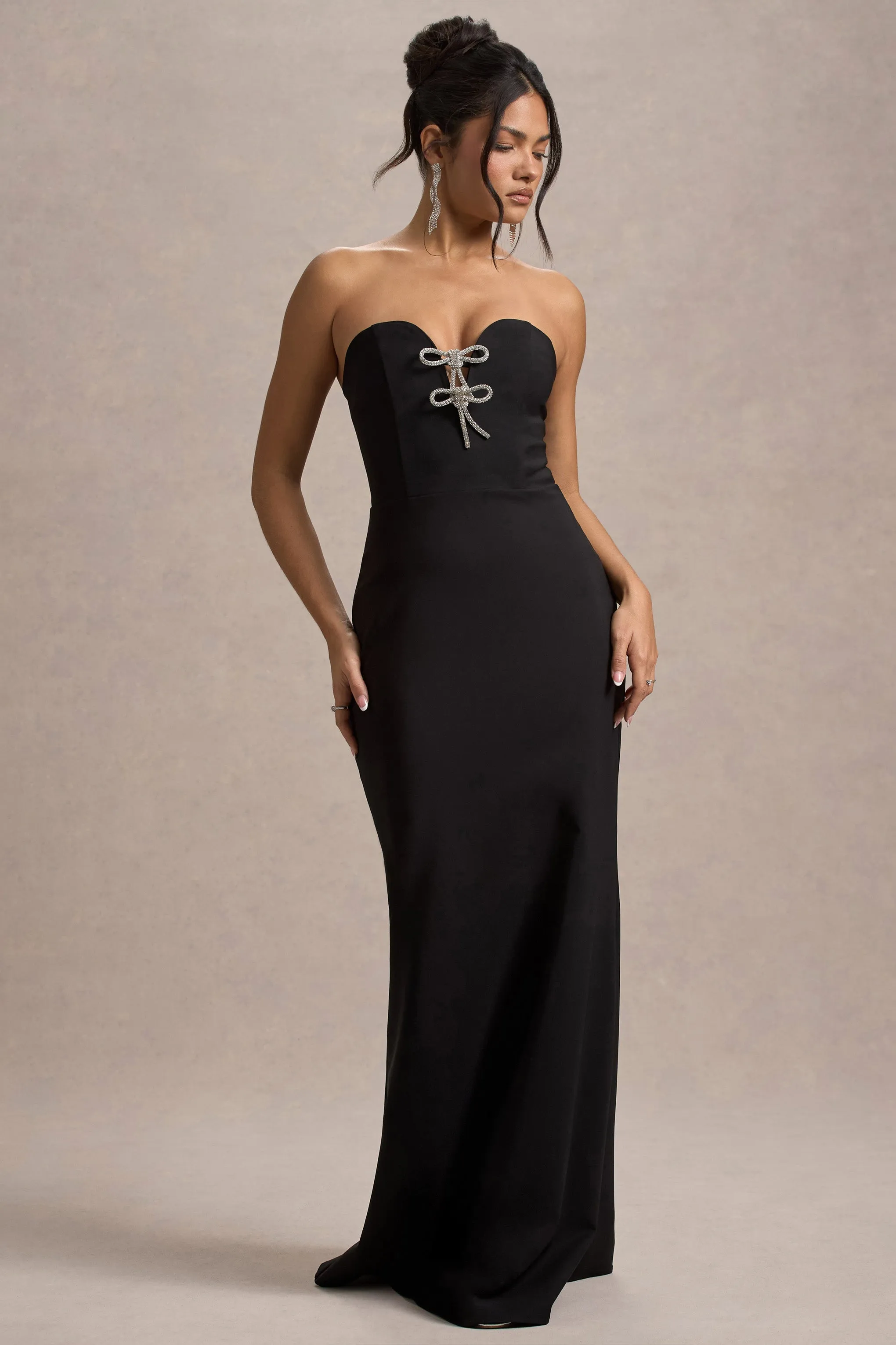 Molly | Black Strapless Sweetheart Maxi Dress With Bows sold by Club L London product image thumbnail 5