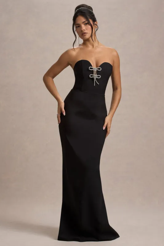 Molly | Black Strapless Sweetheart Maxi Dress With Bows sold by Club L London