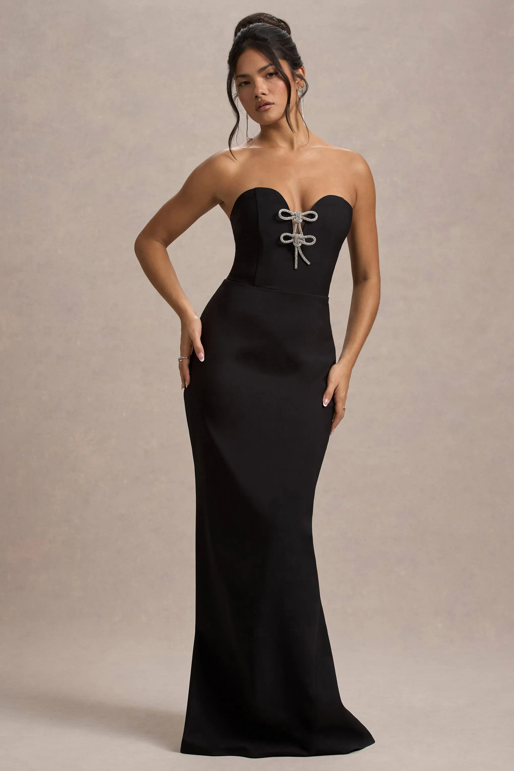 Molly | Black Strapless Sweetheart Maxi Dress With Bows sold by Club L London