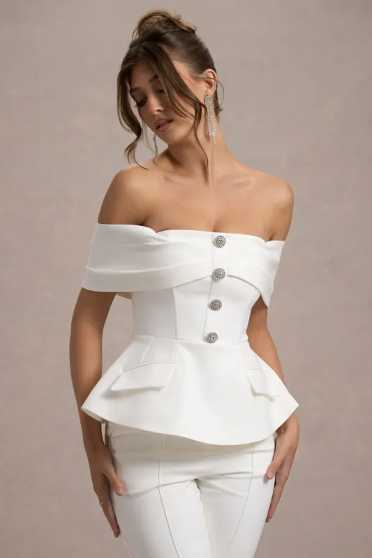 Shai | White Tailored Bardot Top sold by Club L London