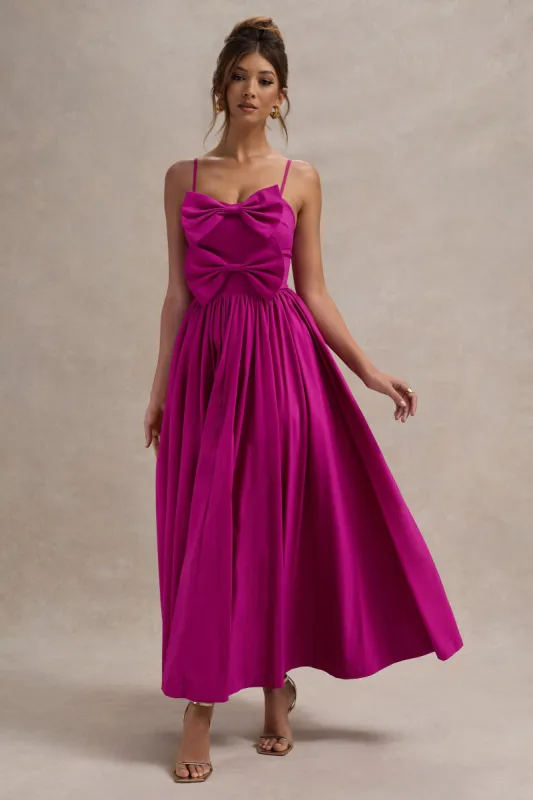 Loved Up | Fuschia Pink Strappy Pleated Maxi Dress With Bows sold by Club L London