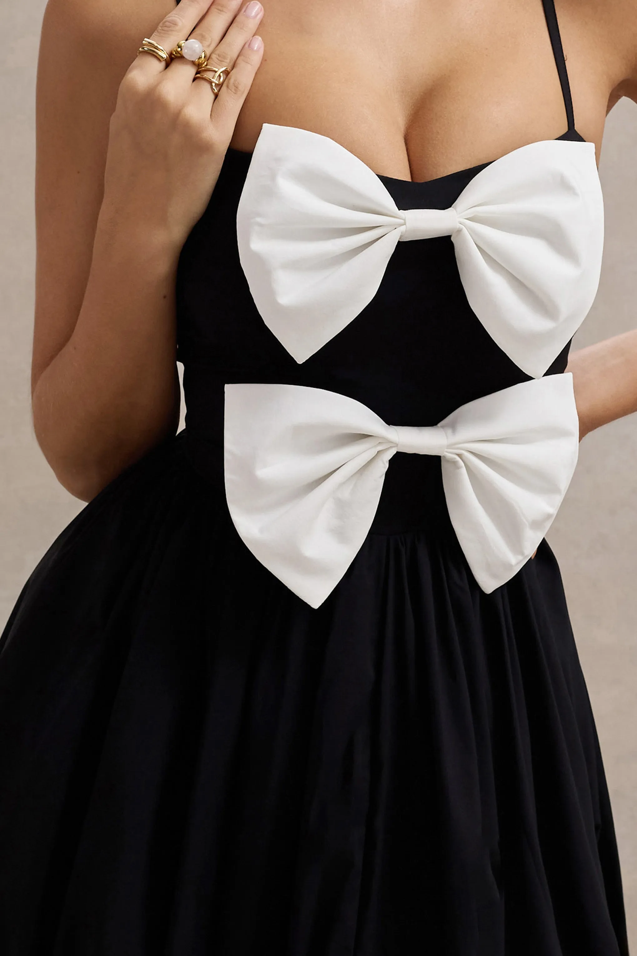 Loved Up | Black Strappy Pleated Maxi Dress With Bows sold by Club L London product image thumbnail 5