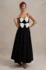 Loved Up | Black Strappy Pleated Maxi Dress With Bows sold by Club L London