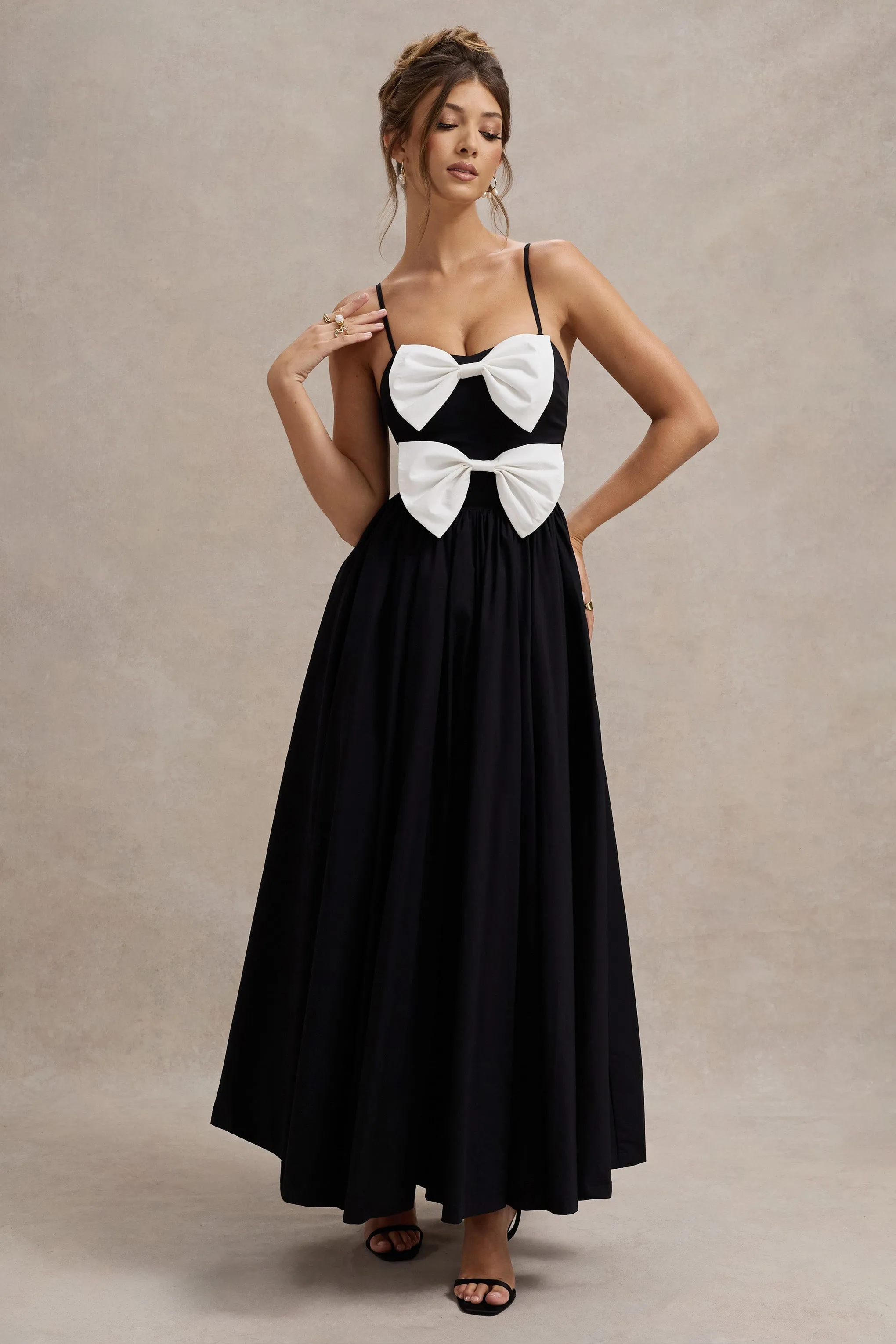 Loved Up | Black Strappy Pleated Maxi Dress With Bows sold by Club L London product image thumbnail 4