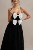 Loved Up | Black Strappy Pleated Maxi Dress With Bows sold by Club L London