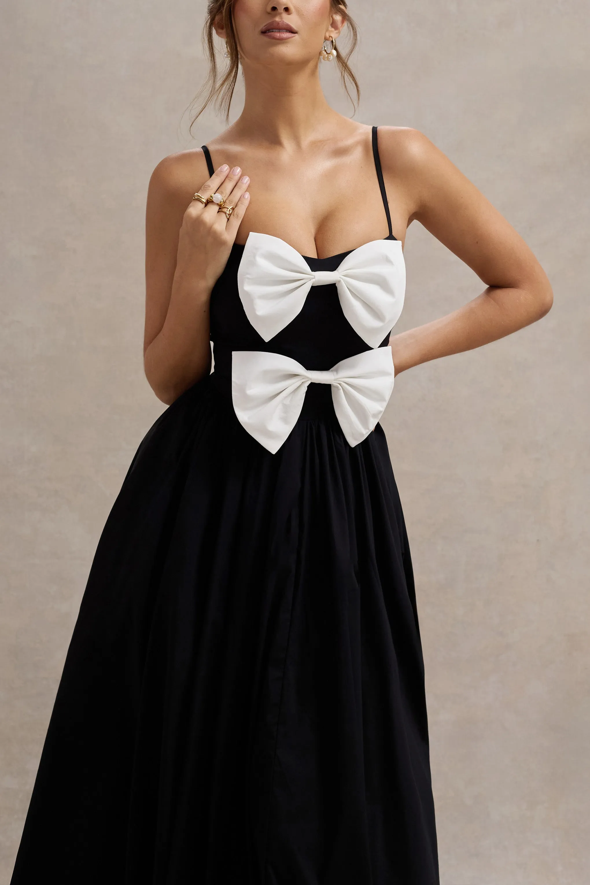 Loved Up | Black Strappy Pleated Maxi Dress With Bows sold by Club L London product image thumbnail 3